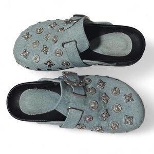 Azalea Wang Denim Studded Clogs